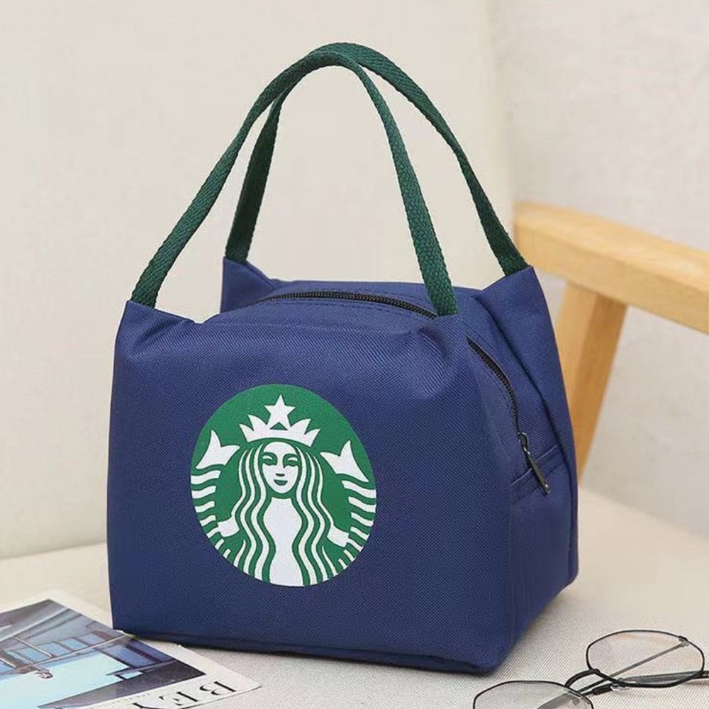 Blue Tote Bag with Green Handles